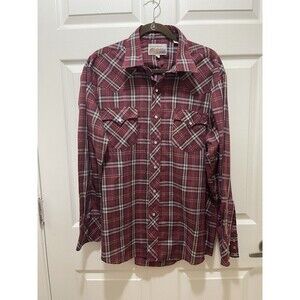 Authentic Western Mens Pearl Snap Shirt Long Sleeve Size 17.5 34-35  Red Plaid